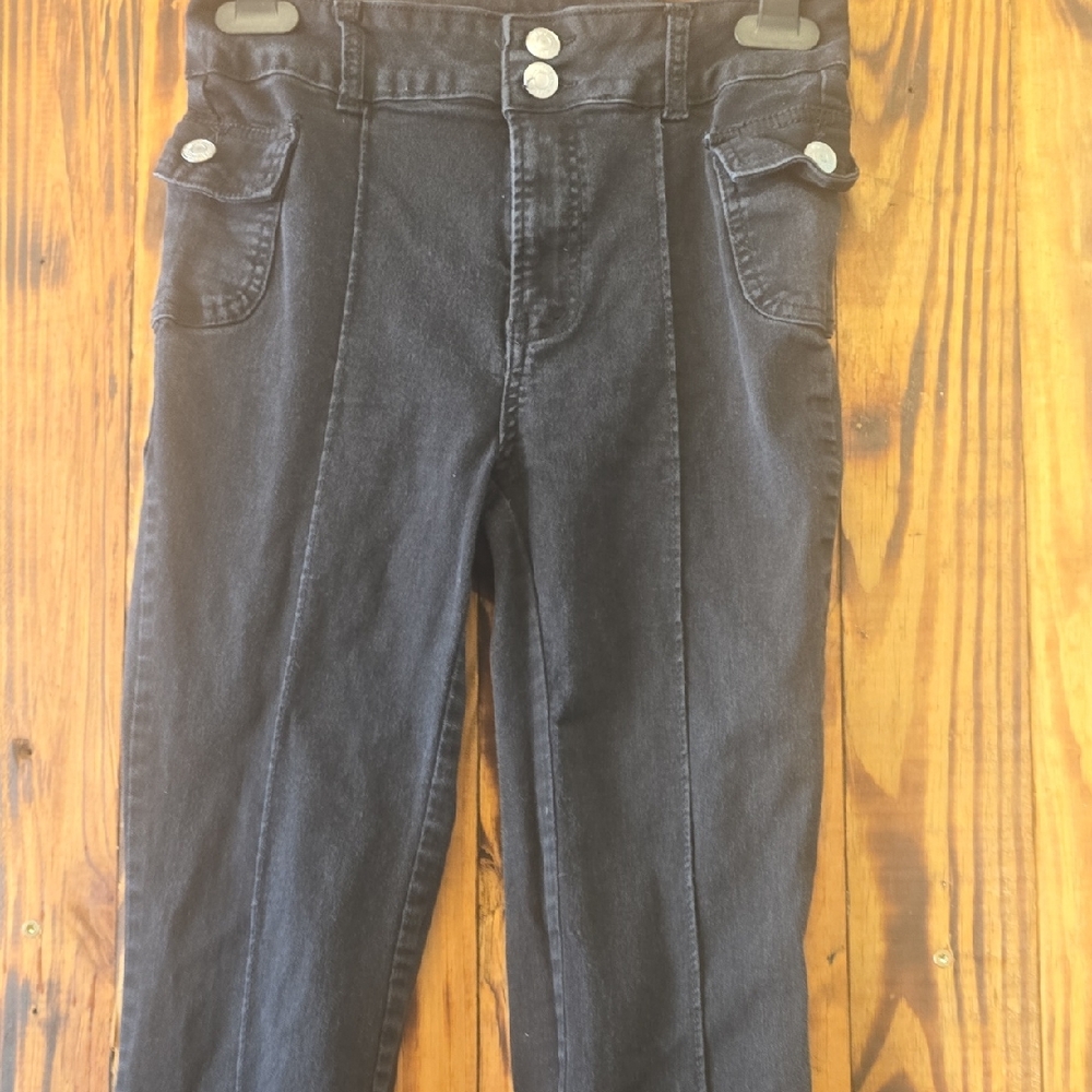 S.O.N.G. (Star of New Generation) black high-rise flare jeans, Black, Size 7/28